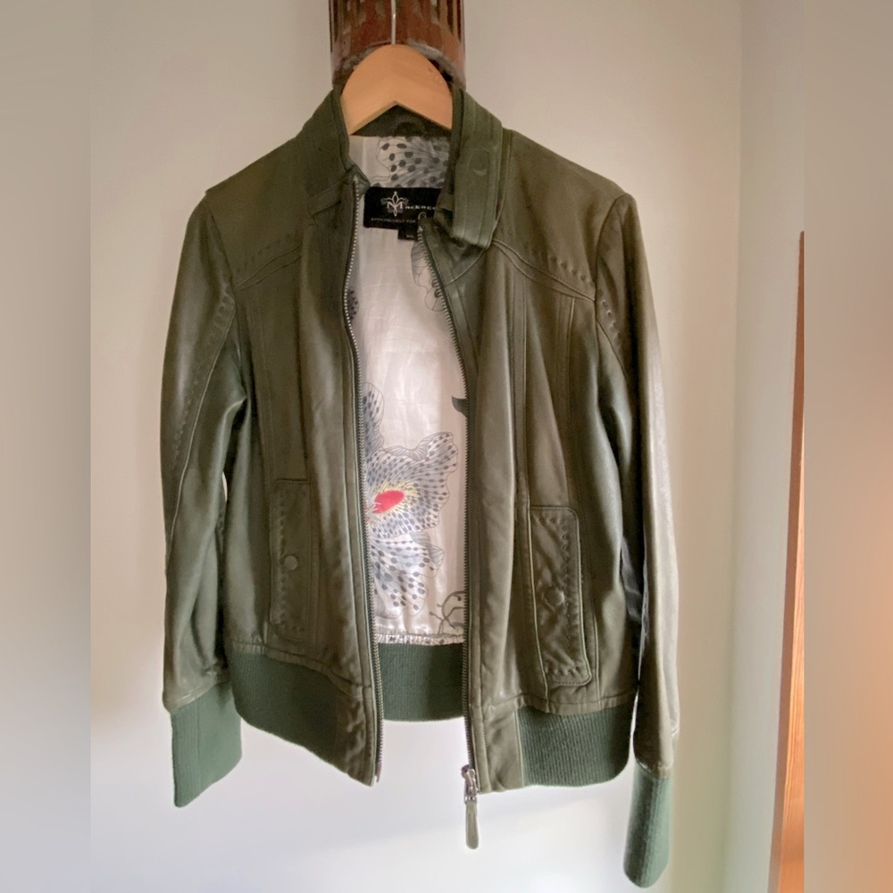 Mackage for Aritzia Ellie Lamb Leather Bomber Olive Green L